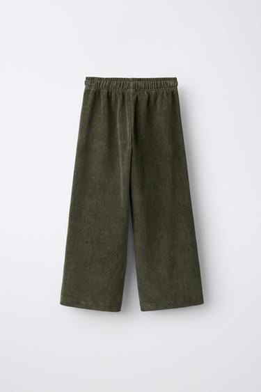WIDE-LEG CORDUROY PANTS — Khaki 2