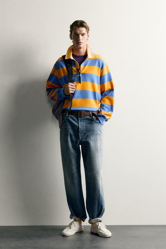 REGULAR FIT STRIPED POLO SHIRT WITH CONTRAST COLLAR - Orange by Zara - Image 0