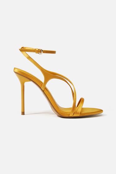SATIN-EFFECT HIGH HEEL SANDALS - Ochre by Zara