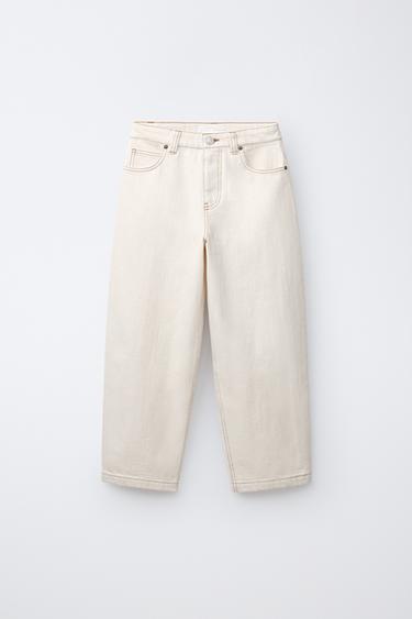 Zara STRUCTURED BAGGY JEANS - Ecru