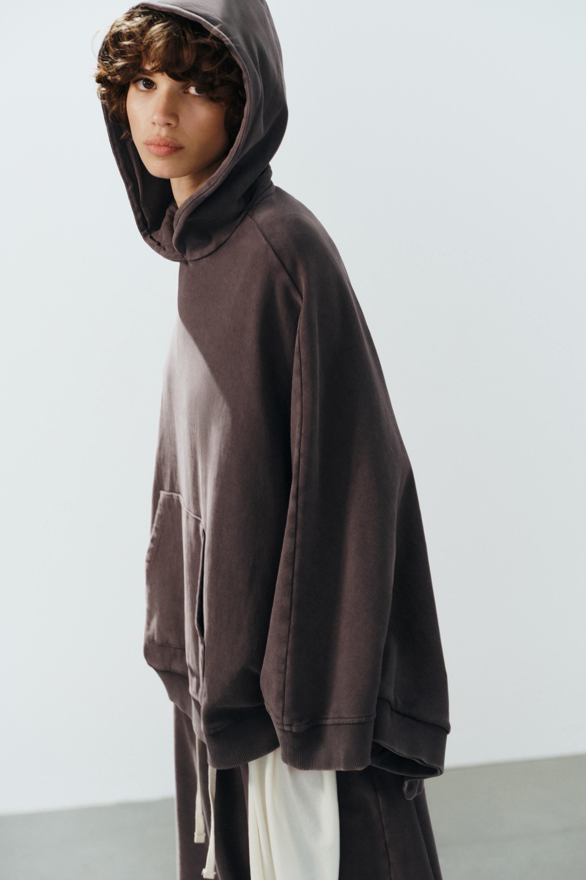 Zara WASHED EFFECT CAPE HOODIE — фото 3