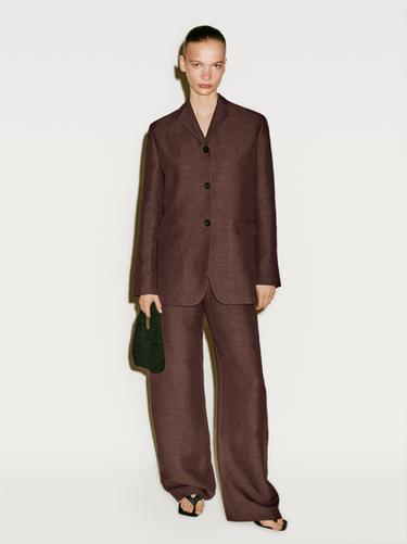 Pantalon de costume fluide en lin - Limited Edition - Grenat de Zara