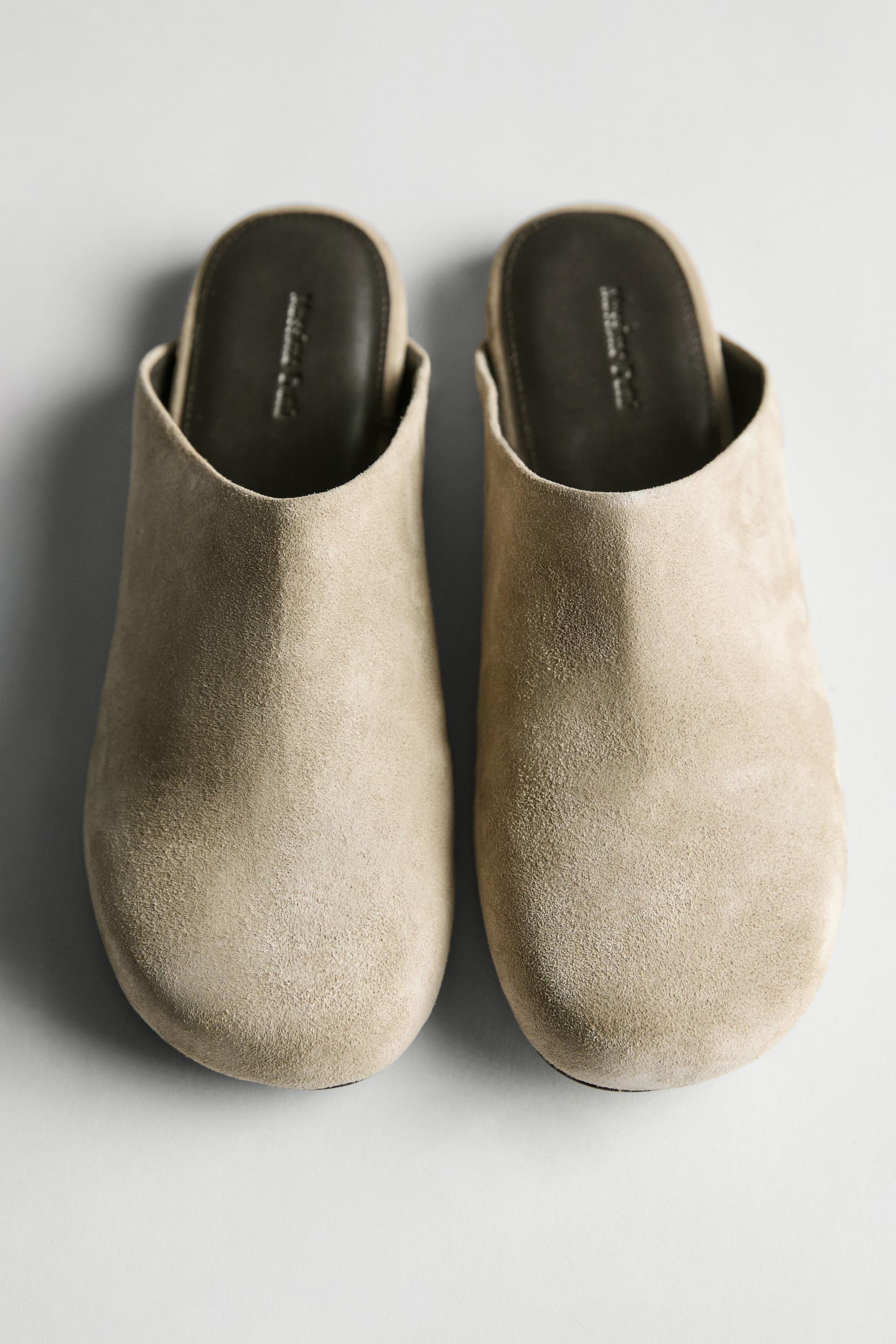 Split suede clogs