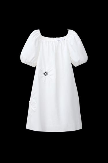 Zara FLORAL POPLIN DRESS - White - Image 0