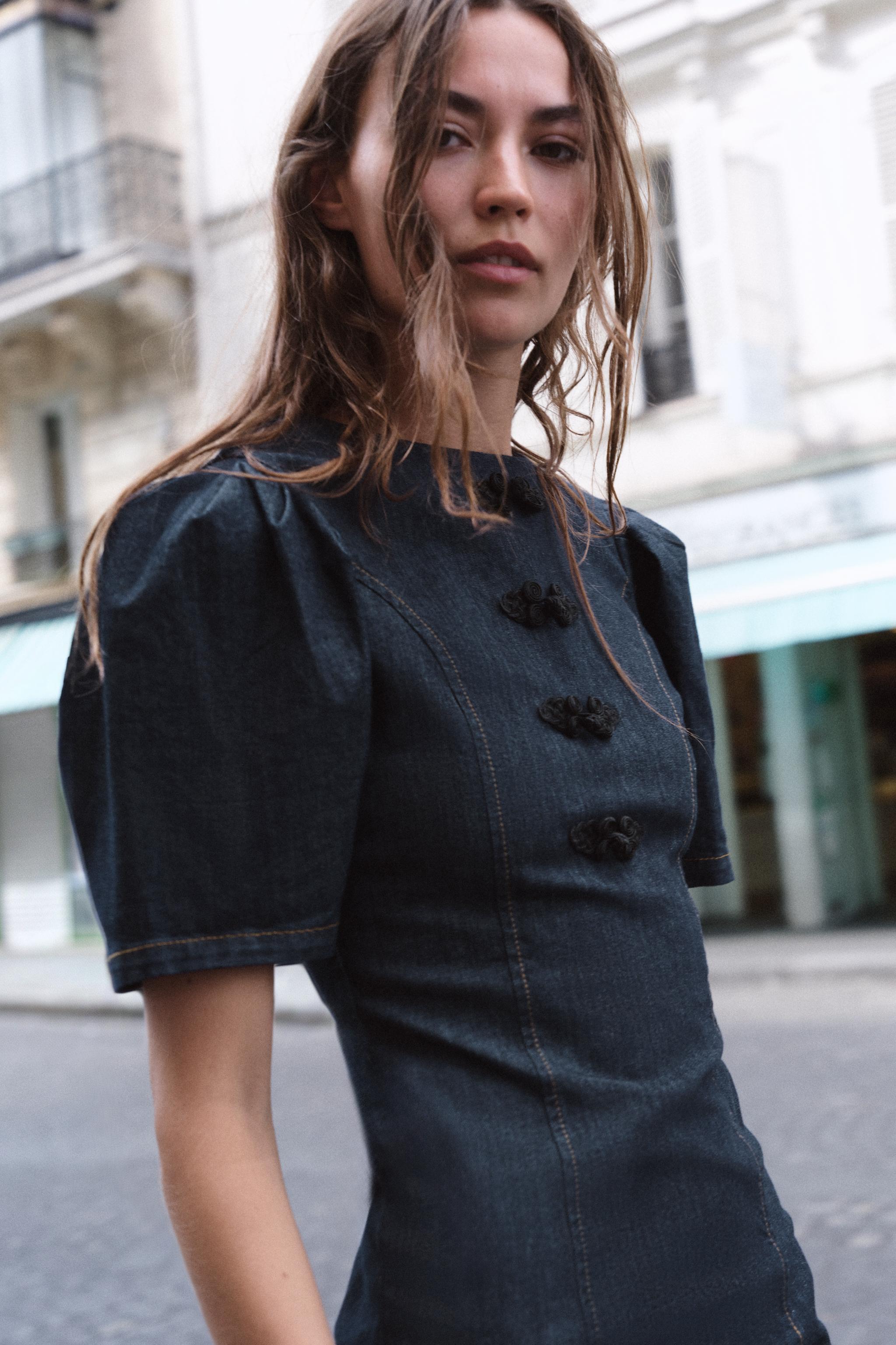 Zara Z1975 SÜSLÜ DÜĞMELİ MİNİ DENIM ELBİSE görsel 4