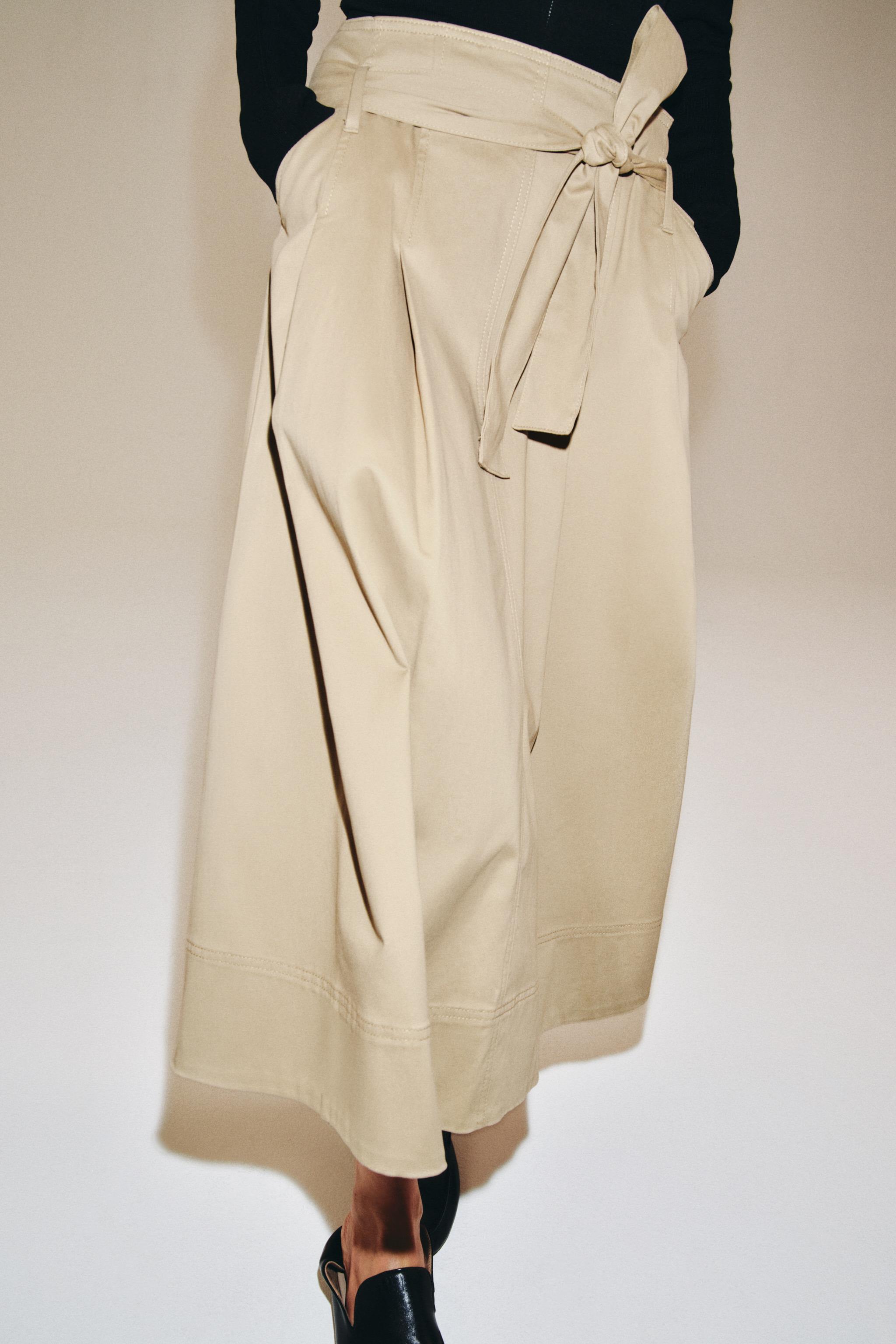 ZW COLLECTION BELTED MIDI SKIRT — taupe brown