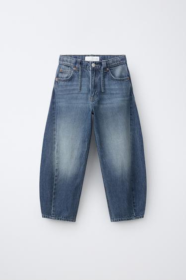 Zara BARREL JEANS WITH DRAWSTRING BELT - Mid-blue