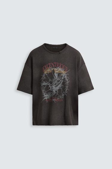Zara SPRAY PRINT KNIT T-SHIRT - Brown