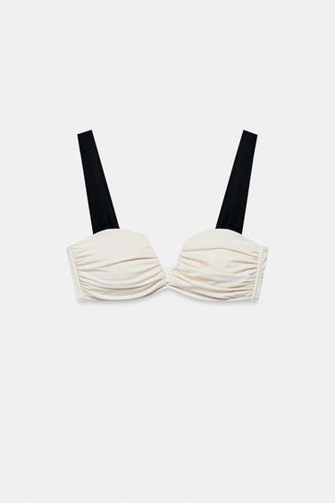 CONTRAST PLEATED BIKINI TOP - Ecru by Zara