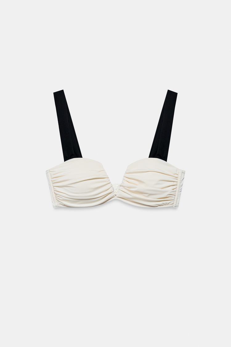 CONTRAST PLEATED BIKINI TOP