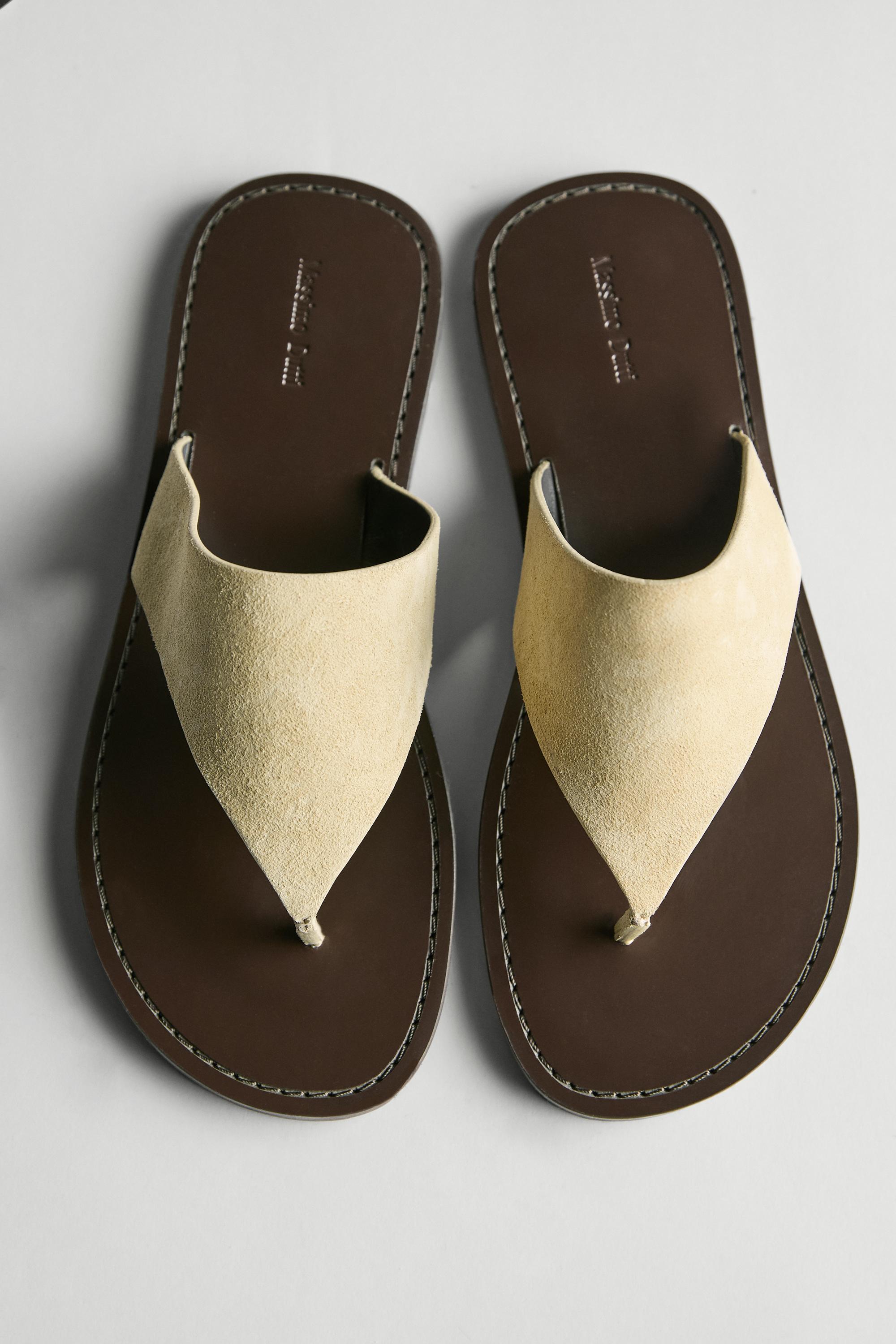 Split leather toe divider sandals — Vanilla Yellow