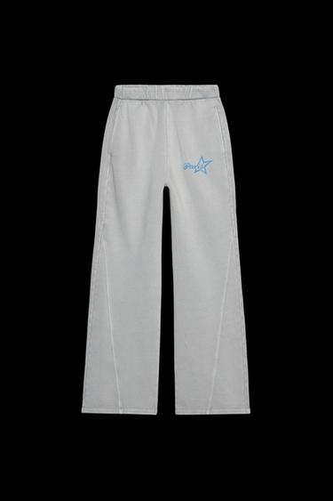 WASHED EFFECT PLUSH TROUSERS WITH TEXT - Grey by Zara