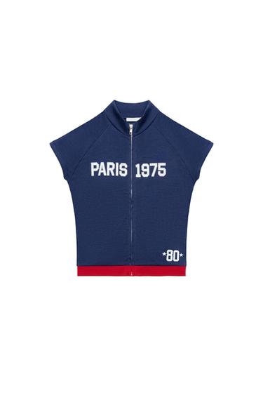 TEXT PRINT ZIP TOP - Blue by Zara