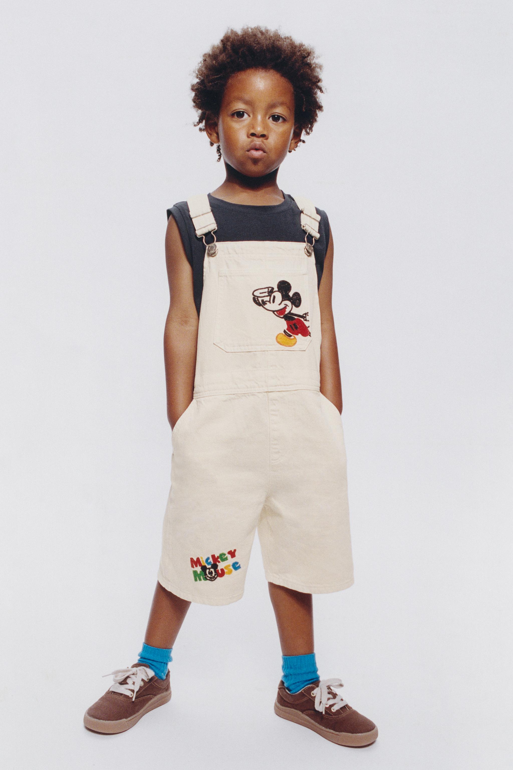 RATS オーバーオール MICKEY MOUSE © DISNEY EMBROIDERED TWILL OVERALL SHORTS - Ecru