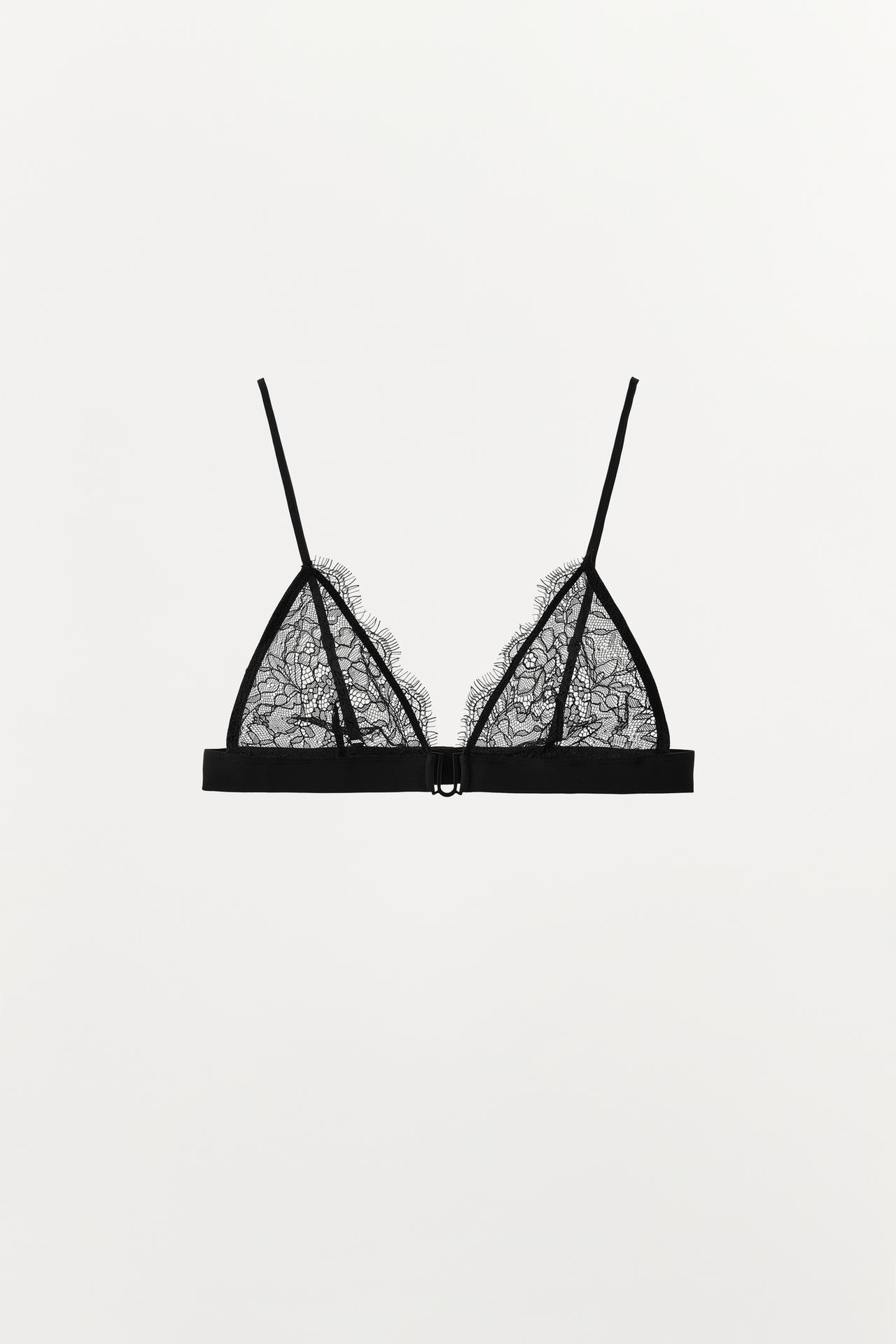 LACE BRA WITH METALLIC DETAIL — Black