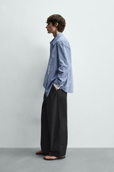 CHEMISE RELAXED FIT À CARREAUX TEXTURÉE - Bleu de Zara - Image 3