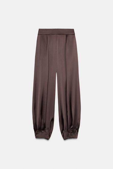 Zara SATIN BALLOON PANTS - Brown