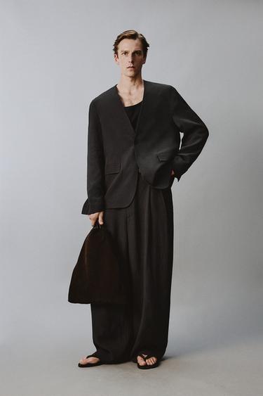 RELAXED FIT COLLARLESS SUIT BLAZER - Anthracite grey by Zara