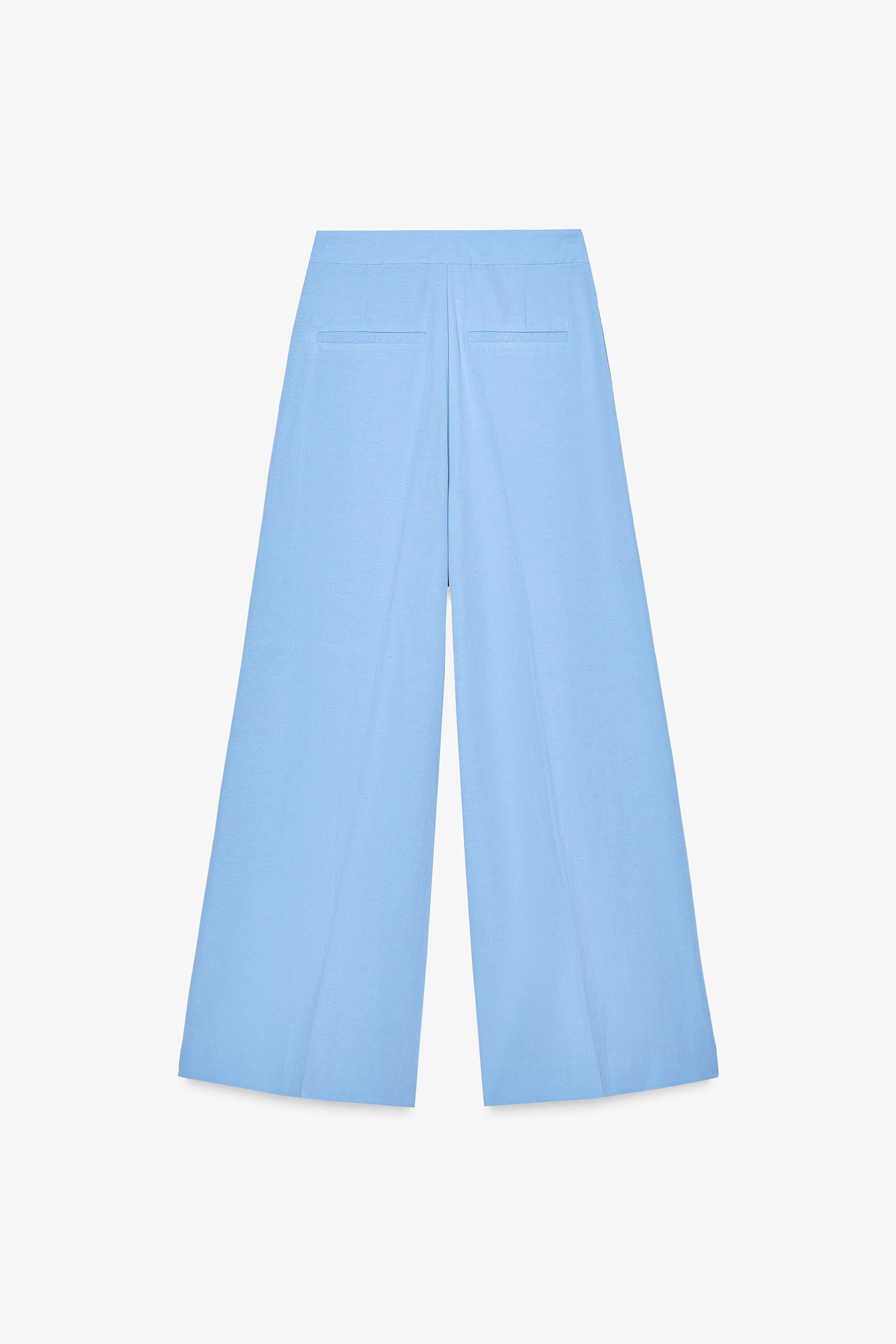 スペイン発送 ZARA プリーツパンツ 上品カジュアル スカイブルー スペイン発送 ZARA プリーツパンツ 上品カジュアル スカイブルー