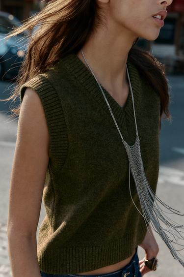 SOFT KNIT VEST TOP - Green marl by Zara