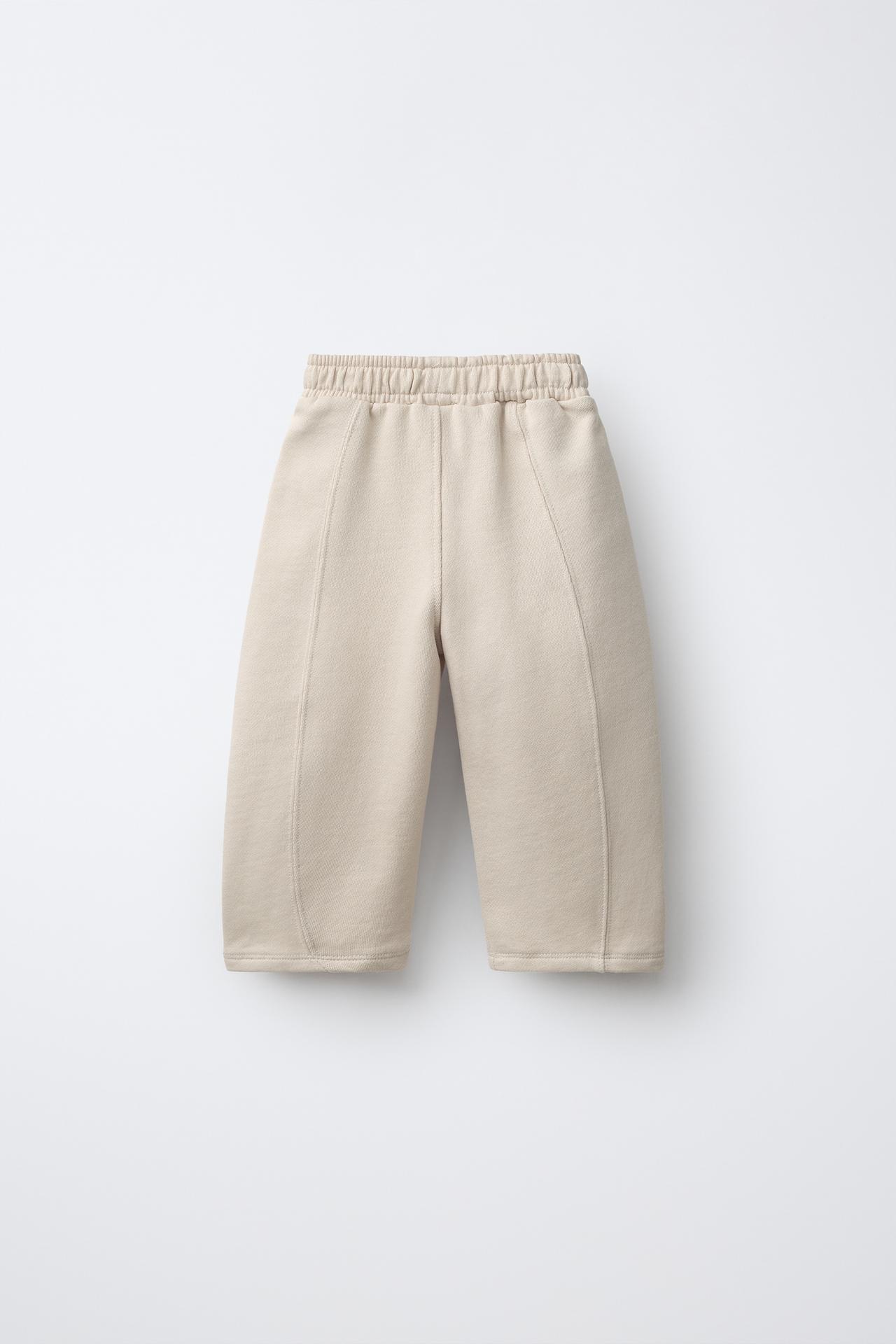 VARSITY BARREL PANTS — Light beige