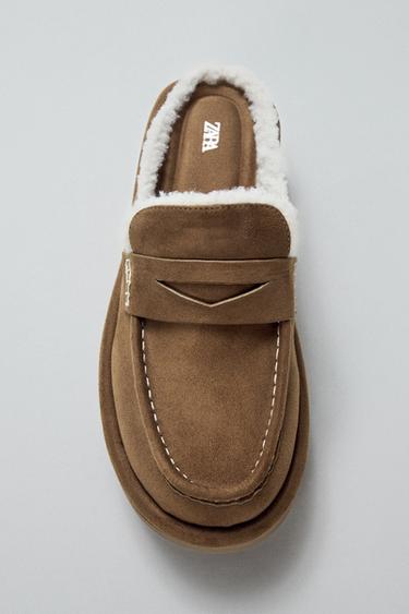 Zara OPEN BACK PLATFORM LOAFERS - Brown