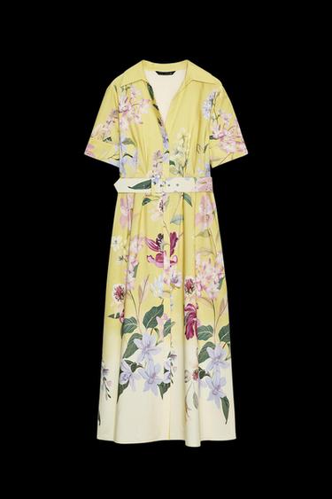 FLORAL PRINT MIDI DRESS WITH BELT - Multicoloured by Zara