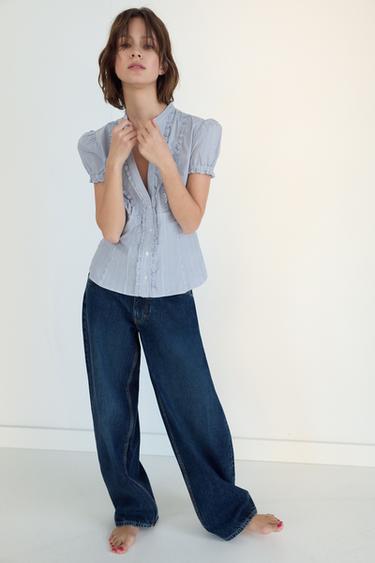POPLIN SHIRT WITH RUFFLES - Blue/White by Zara - Image 0