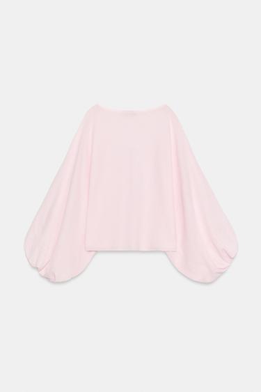 Zara KNIT TOP WITH VOLUME SLEEVES - Pale pink