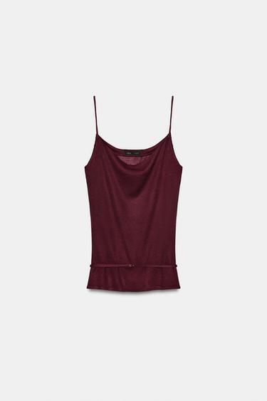 KNIT TOP WITH BELT - Burgundy by Zara - Image 0
