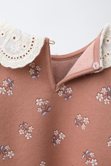 FLORAL SWEATSHIRT WITH EMBROIDERED PETER PAN COLLAR - Brown by Zara - Image 2