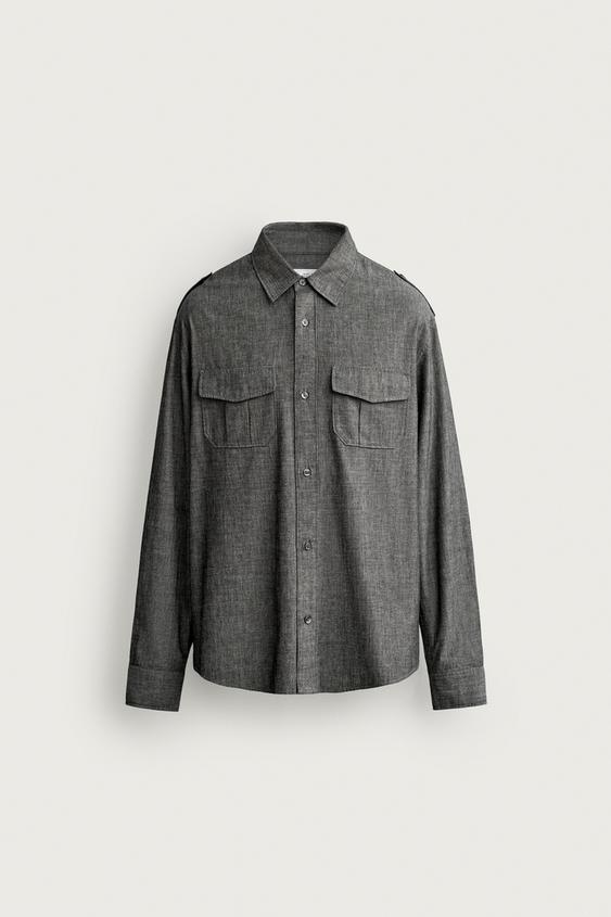CHAMBRAY SHIRT WITH POCKETS - Mid-grey by Zara - Image 0