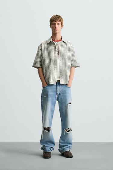 BOXY FIT CHECK SHIRT - Blue by Zara - Image 0