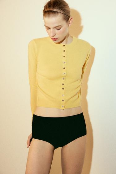 100% CASHMERE BUTTONED CARDIGAN - Yellow by Zara