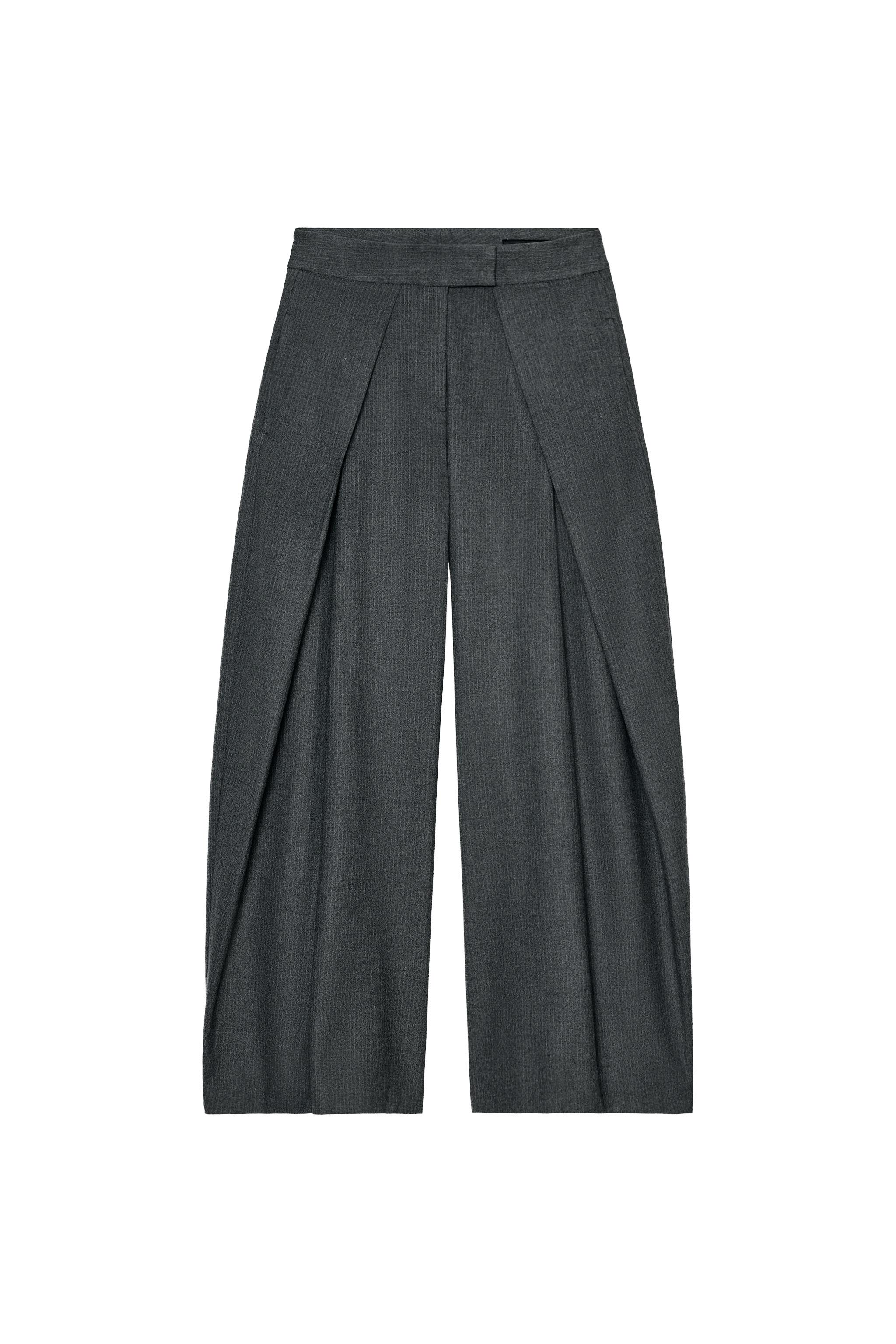 CALÇA WIDE LEG RISCA DE GIZ COM PREGAS ZW COLLECTION - Cinza-médio