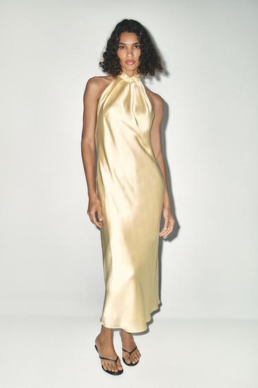 SATIN HALTER MIDI DRESS - Yellow by Zara