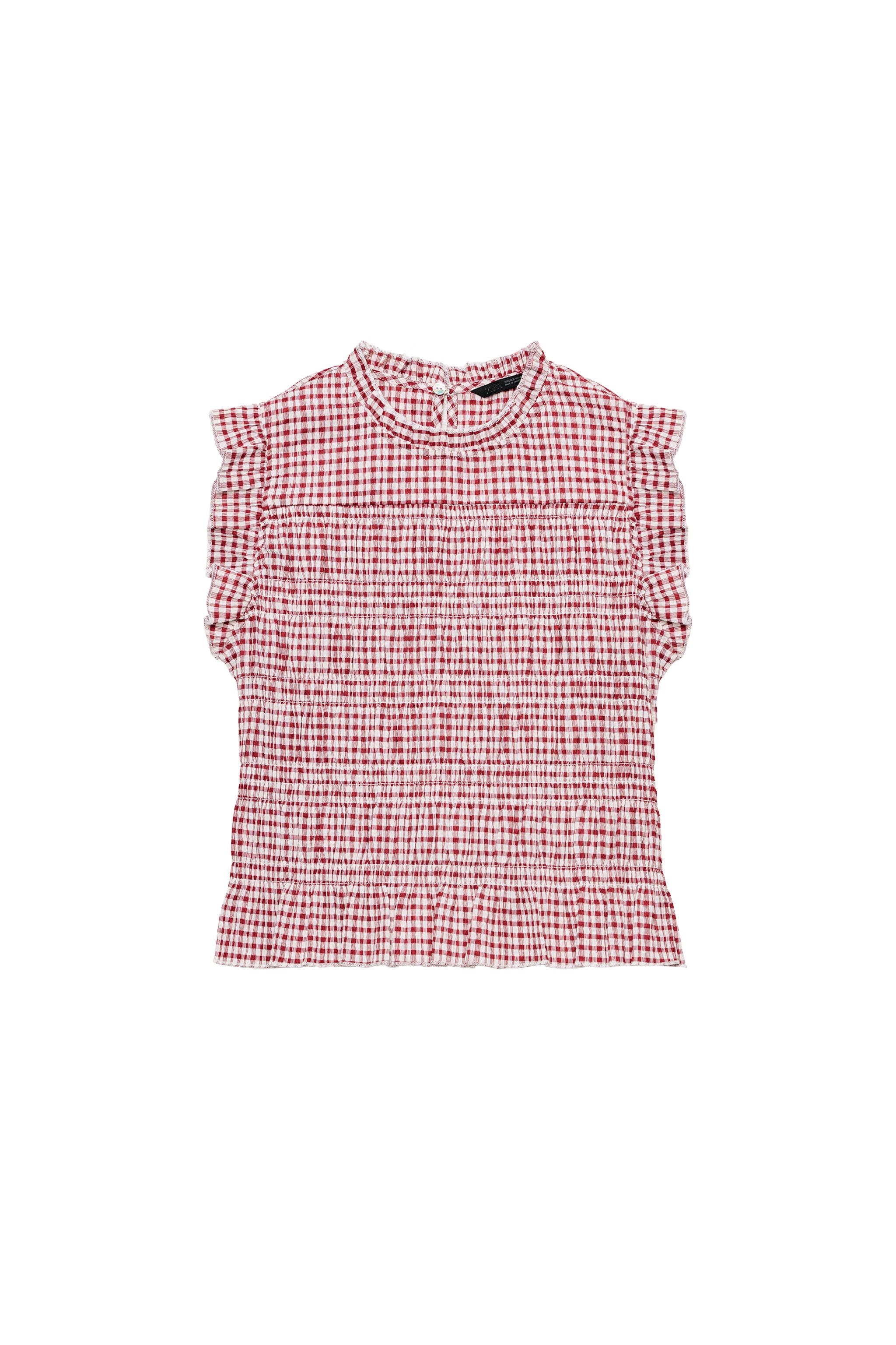 ZARA ギンガムチェック柄スモッキングトップス ギンガムチェック柄スモッキングトップス - エクリュ/エンジ | ZARA