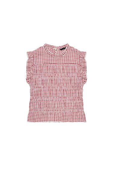GINGHAM SMOCKED TOP - Ecru / Maroon by Zara
