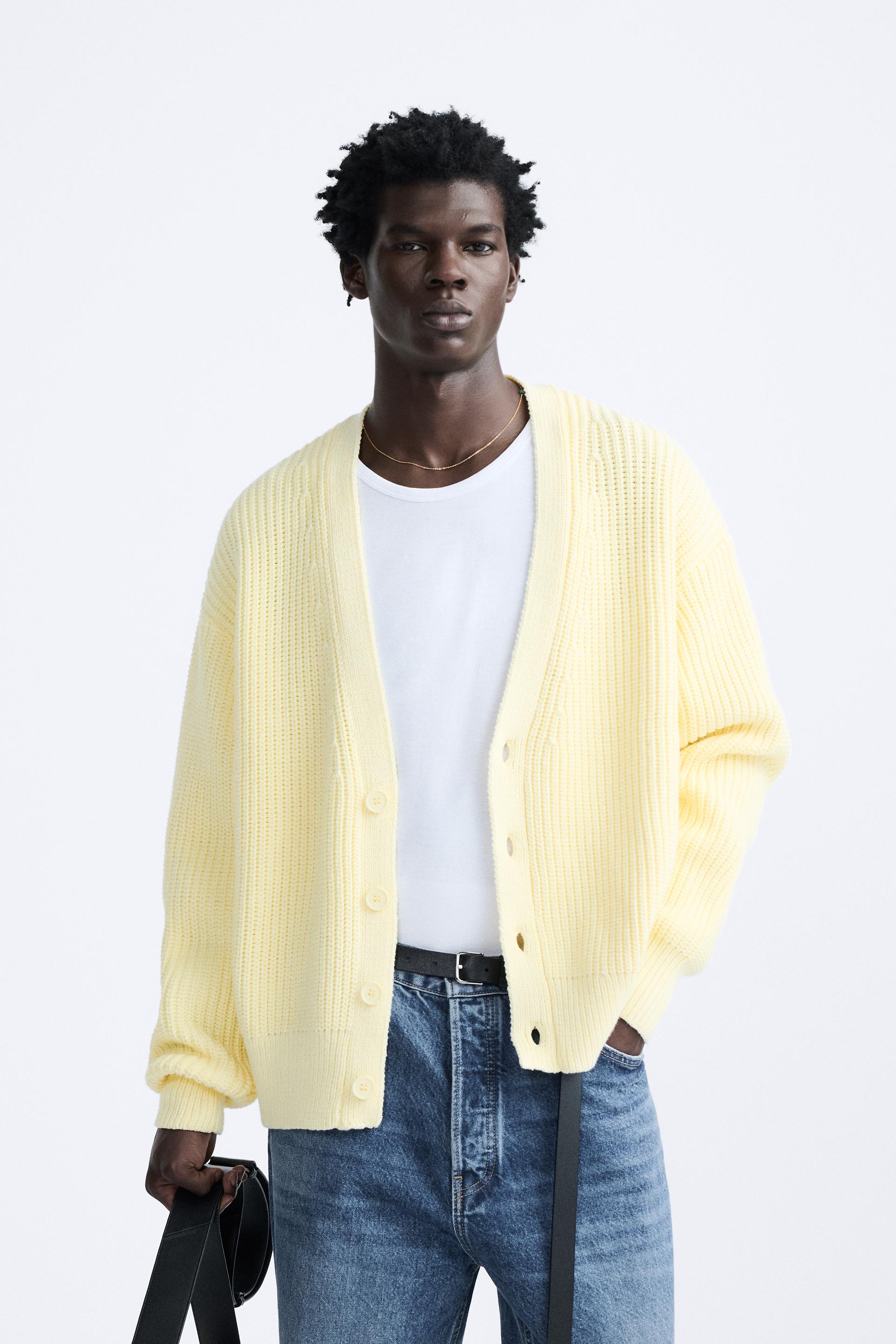 New Zara Colored Textured Sweater L 6771/312 Yellow Brown cardigan jacket  coat