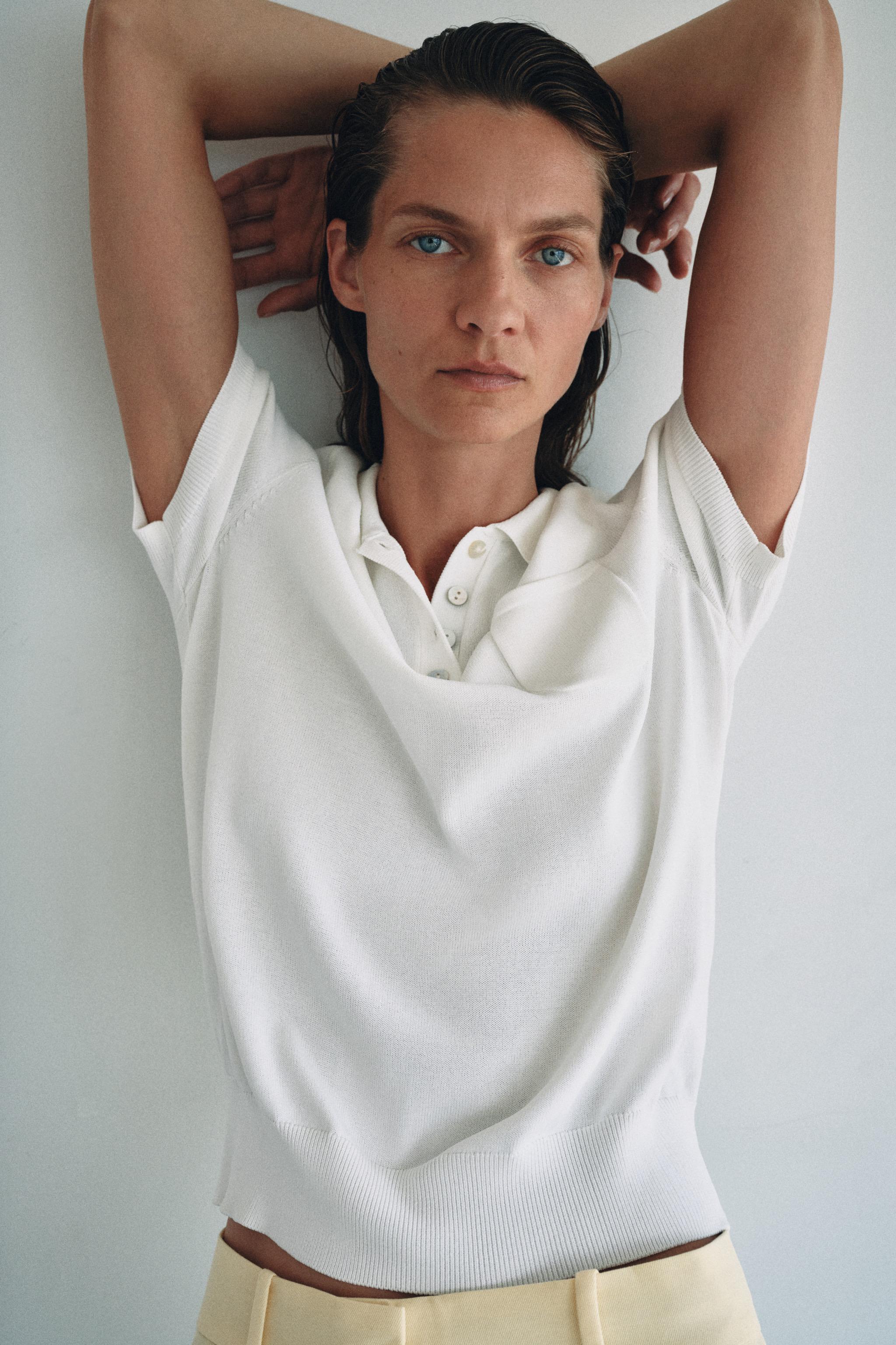SHORT SLEEVE KNIT POLO SHIRT — White (alternate view)