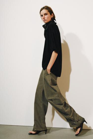 Zara ZW COLLECTION BARREL CARGO PANTS - Khaki