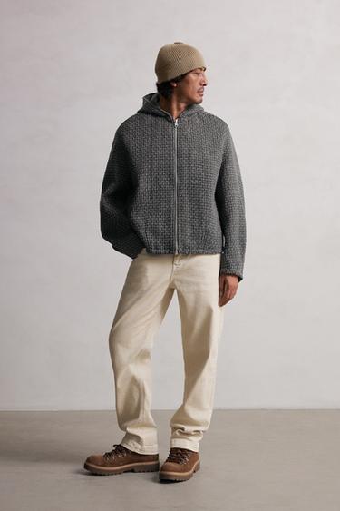 Zara 紋理圈圈紗連帽外套 - 斑紋灰色