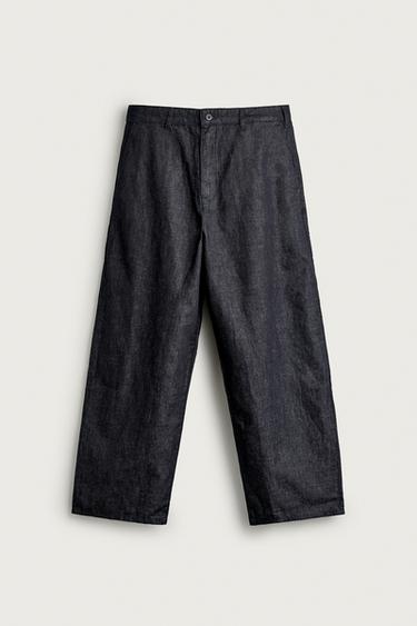 COTTON-LINEN LIGHTWEIGHT DENIM CHINO TROUSERS - Indigo by Zara