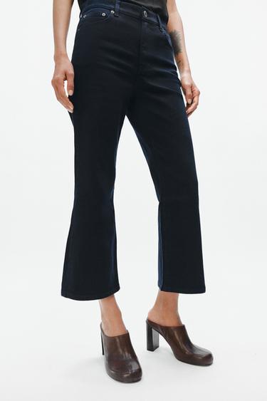 ZW COLLECTION CROPPED FLARE MID-WAIST JEANS - Navy blue by Zara