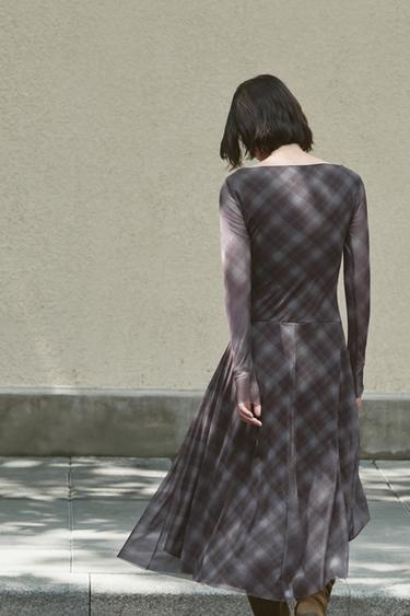 CHECK TULLE DRESS - Brown by Zara