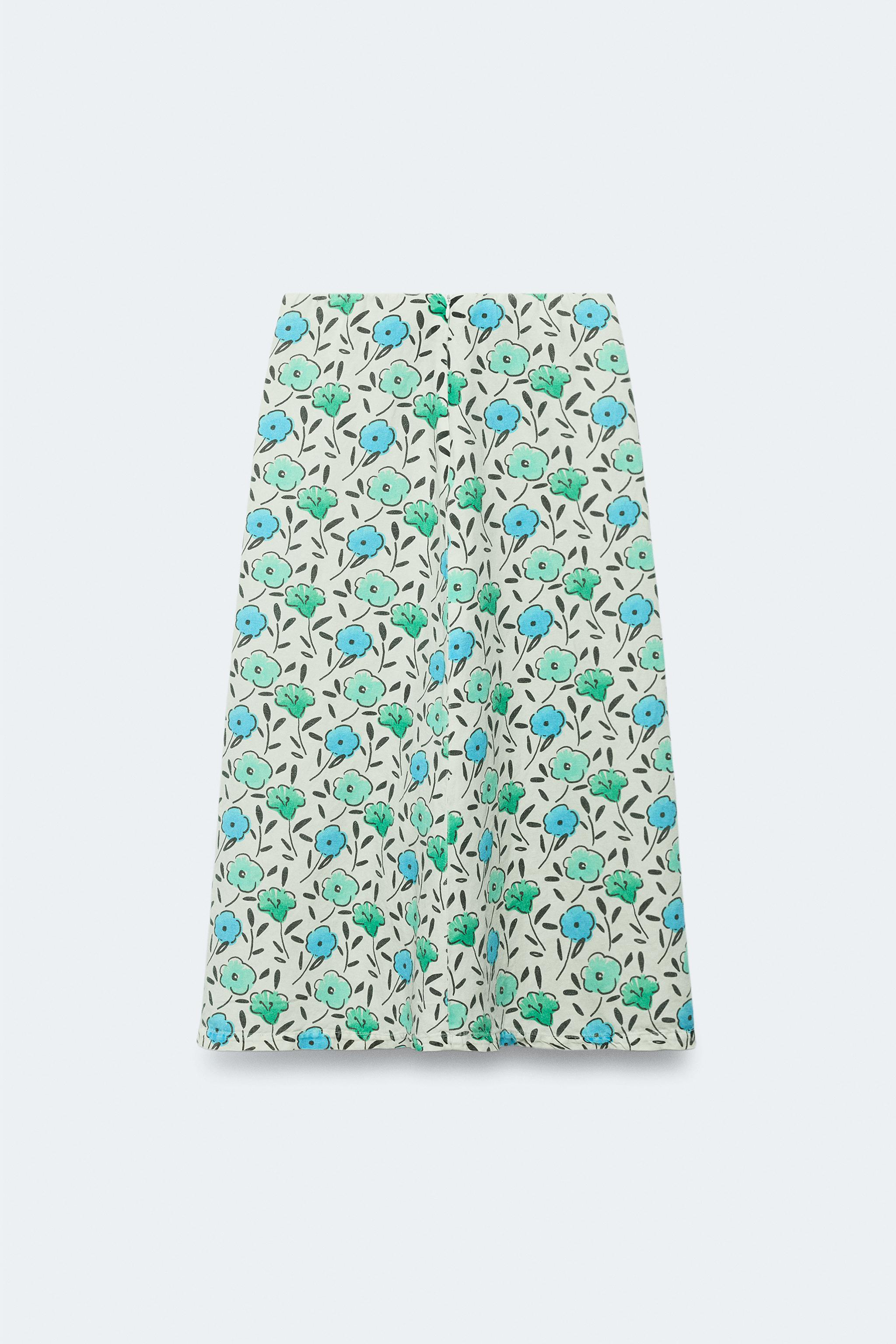 LIMITED EDITION FLORAL LINEN BLEND MIDI SKIRT