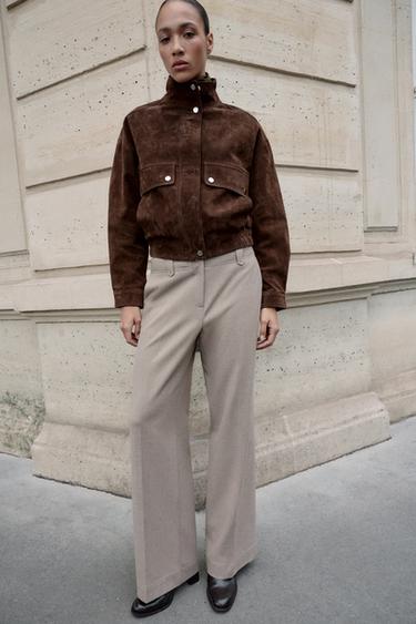 Zara MID-RISE STRAIGHT LEG PANTS - Sand / Marl