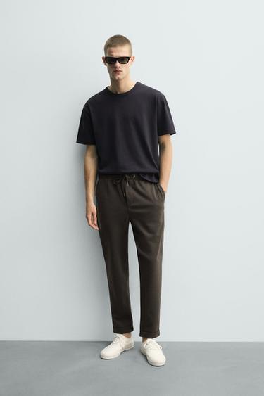 EASY CARE JOGGER WAIST TROUSERS - Green marl by Zara