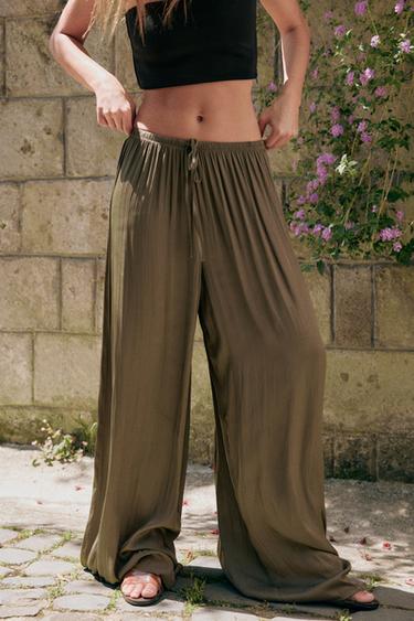 FLOWING PALAZZO TROUSERS - Dark khaki by Zara