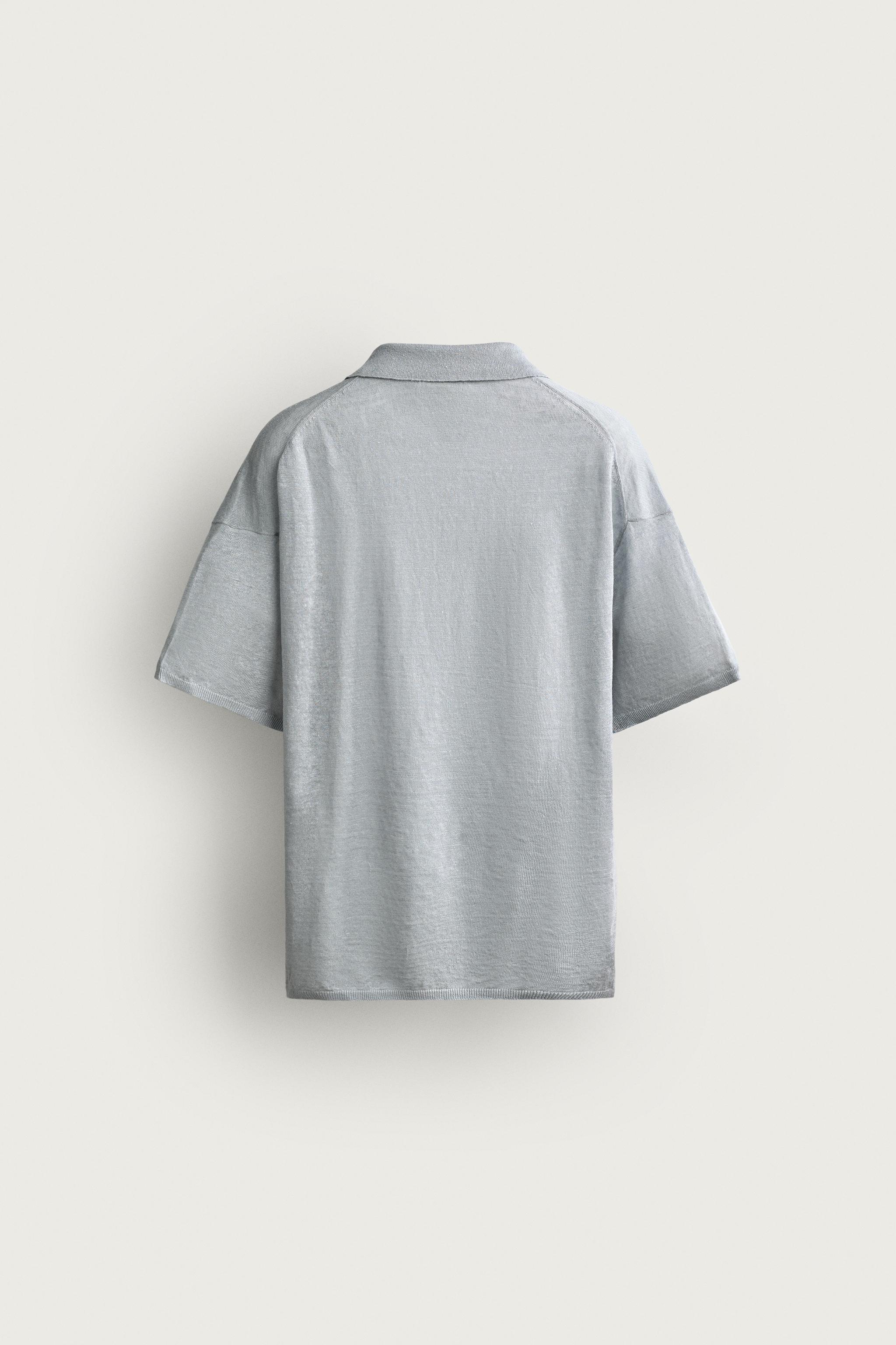 Мужские рубашки Zara 100% LINEN RELAXED FIT POLO SHIRT — фото 8